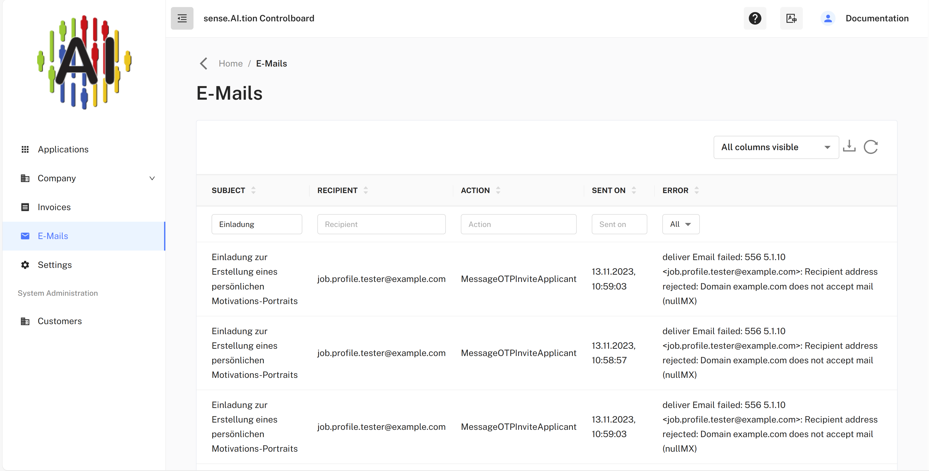 Email menu