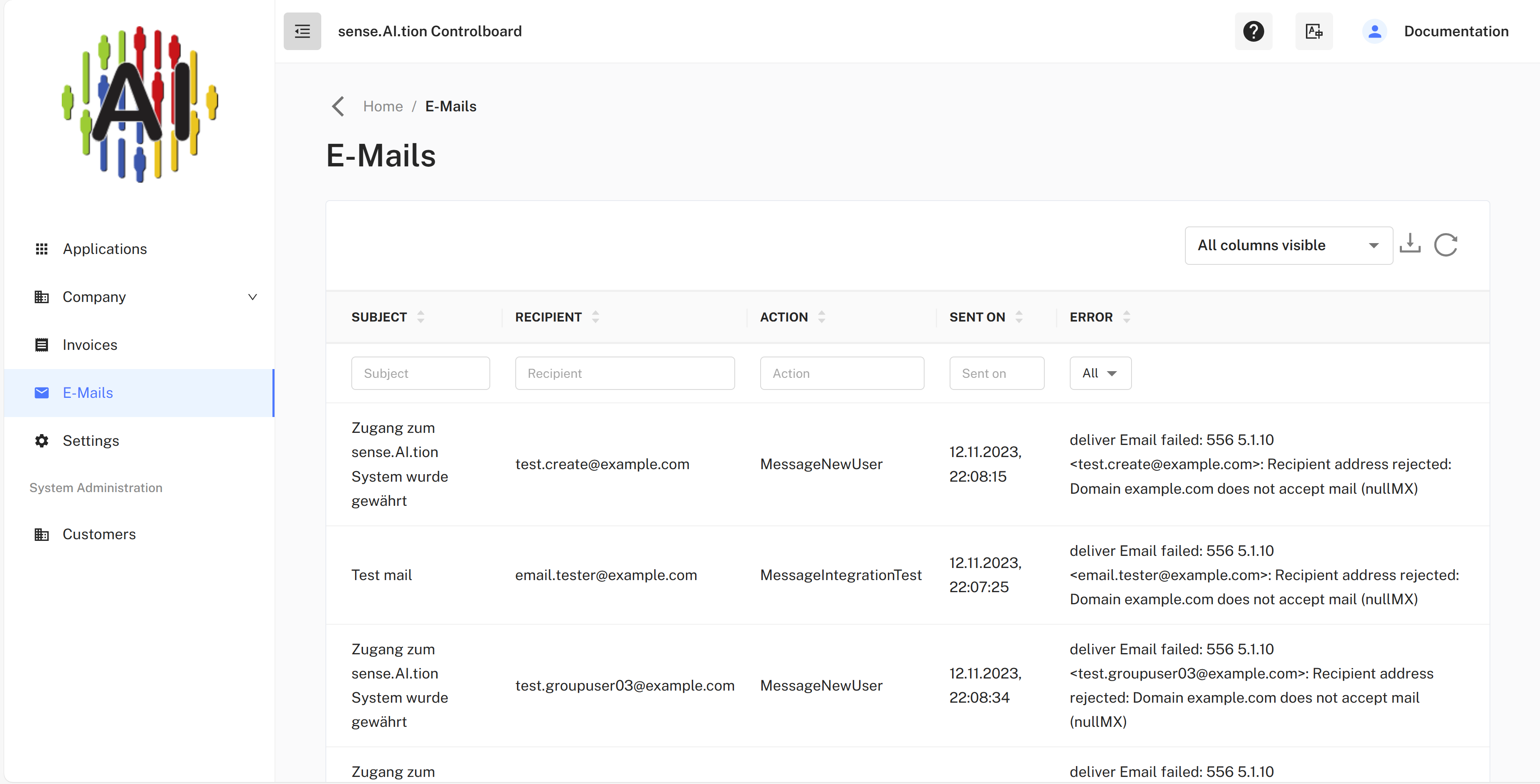 Email menu