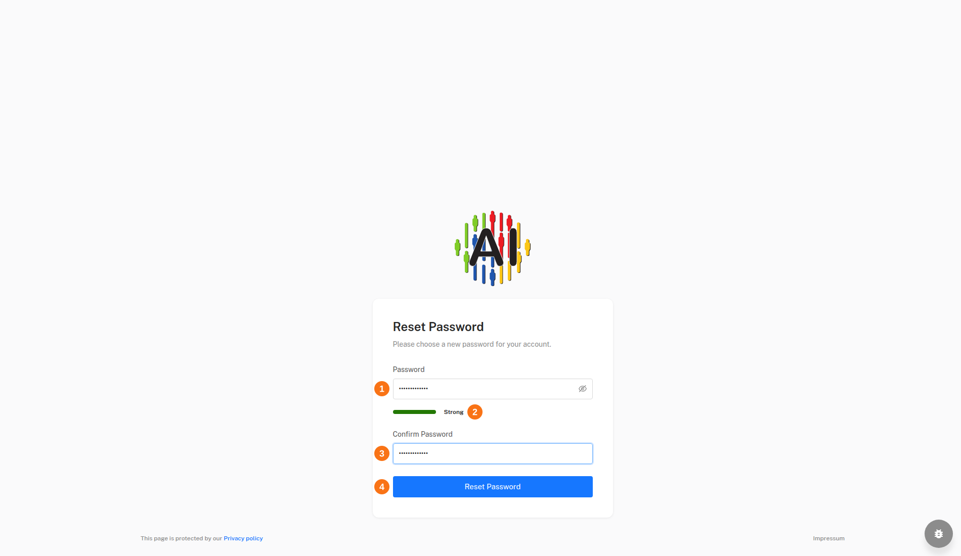 Reset Password page