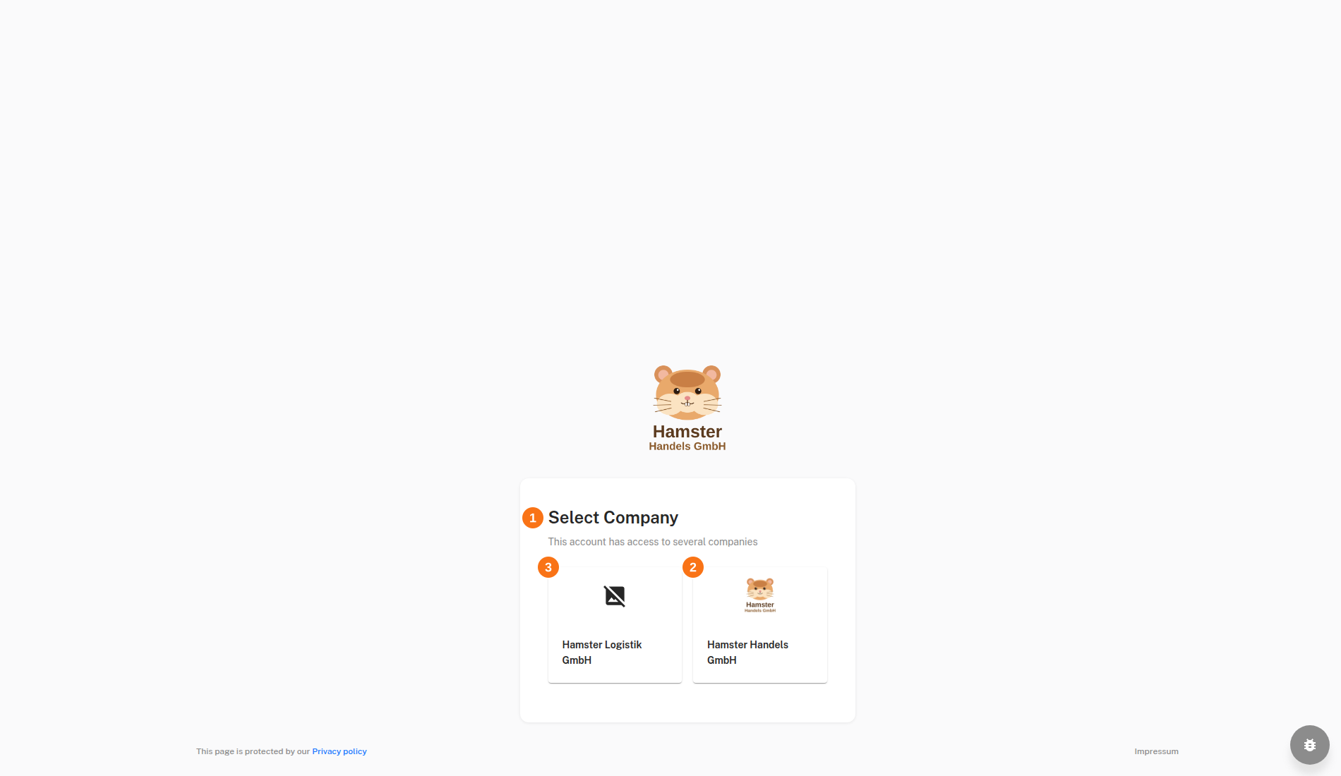 Select Company page
