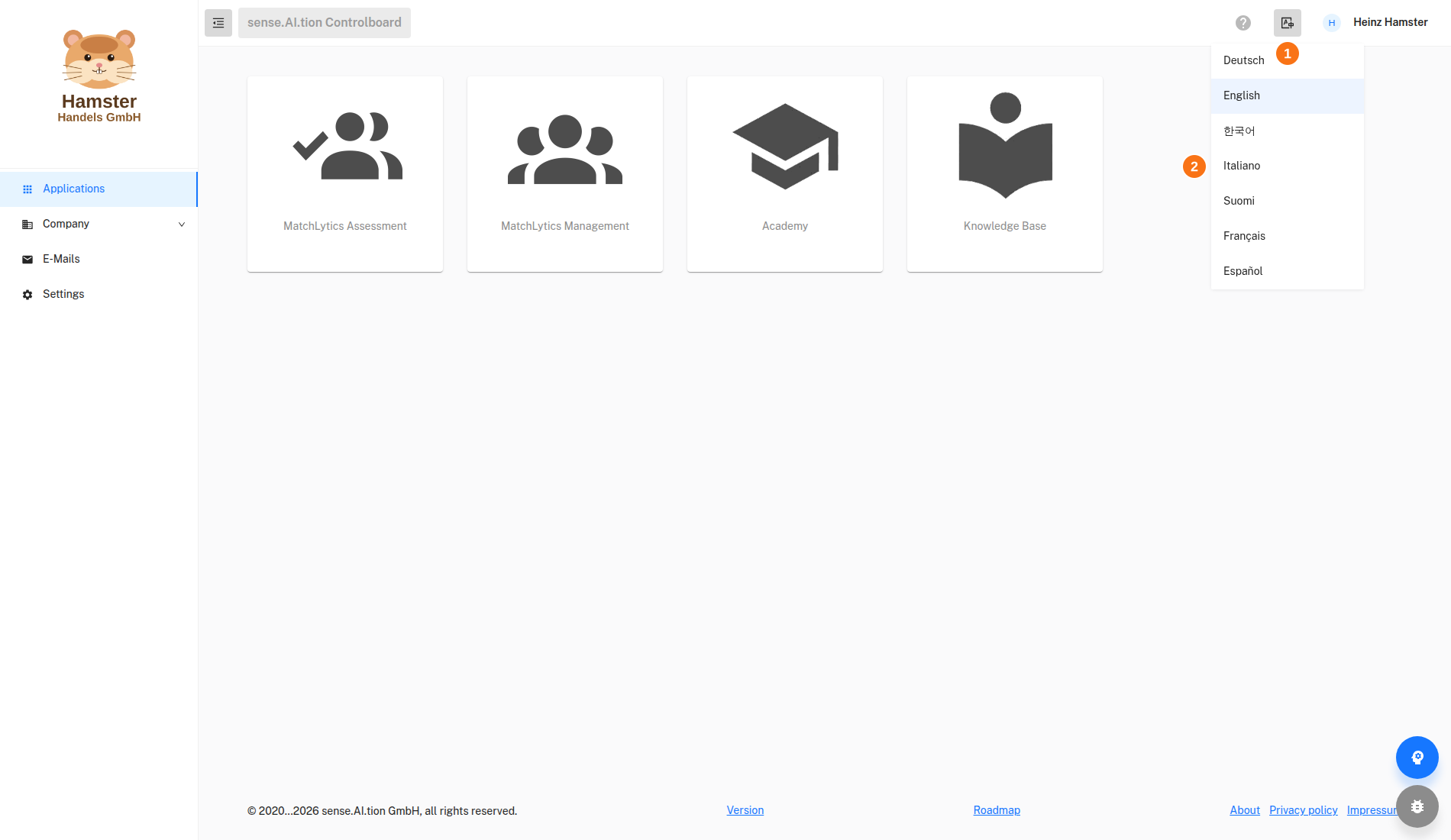 Localization – language menu in the header Language menu in the header, open