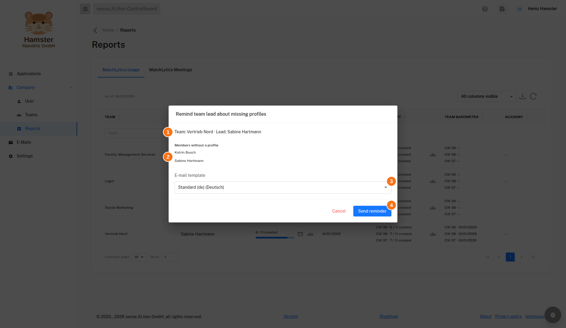 Reports – Dialog Remind team lead about missing profiles Dialog Remind team lead about missing profiles