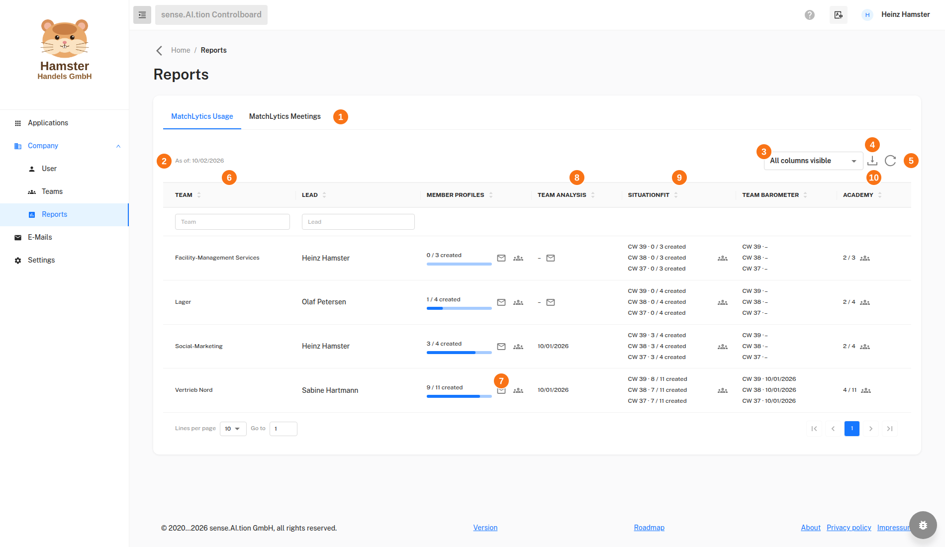 Reports – MatchLytics Usage tab Reports, MatchLytics Usage tab