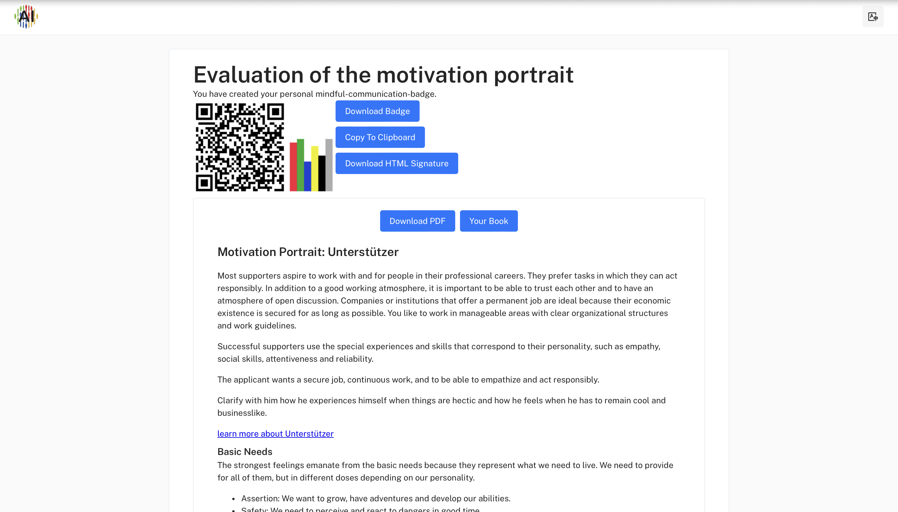 Evaluation of the motivation profile from the applicant’s point of view