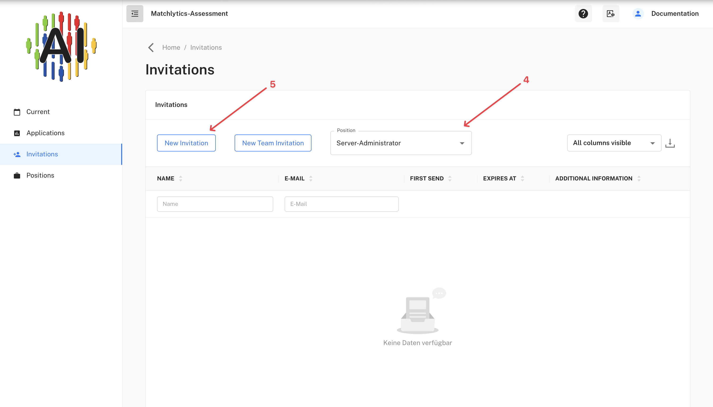 Invitations with position selection and the New invitation button
