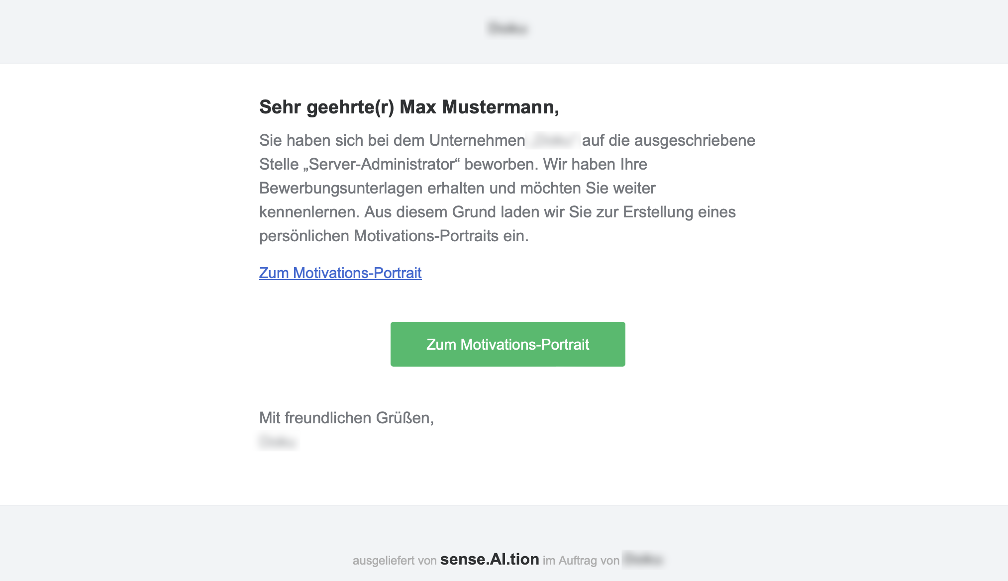 Example of an invitation email to the applicant