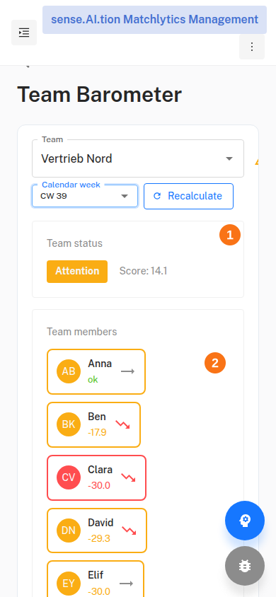 Team Barometer on a phone with the More button