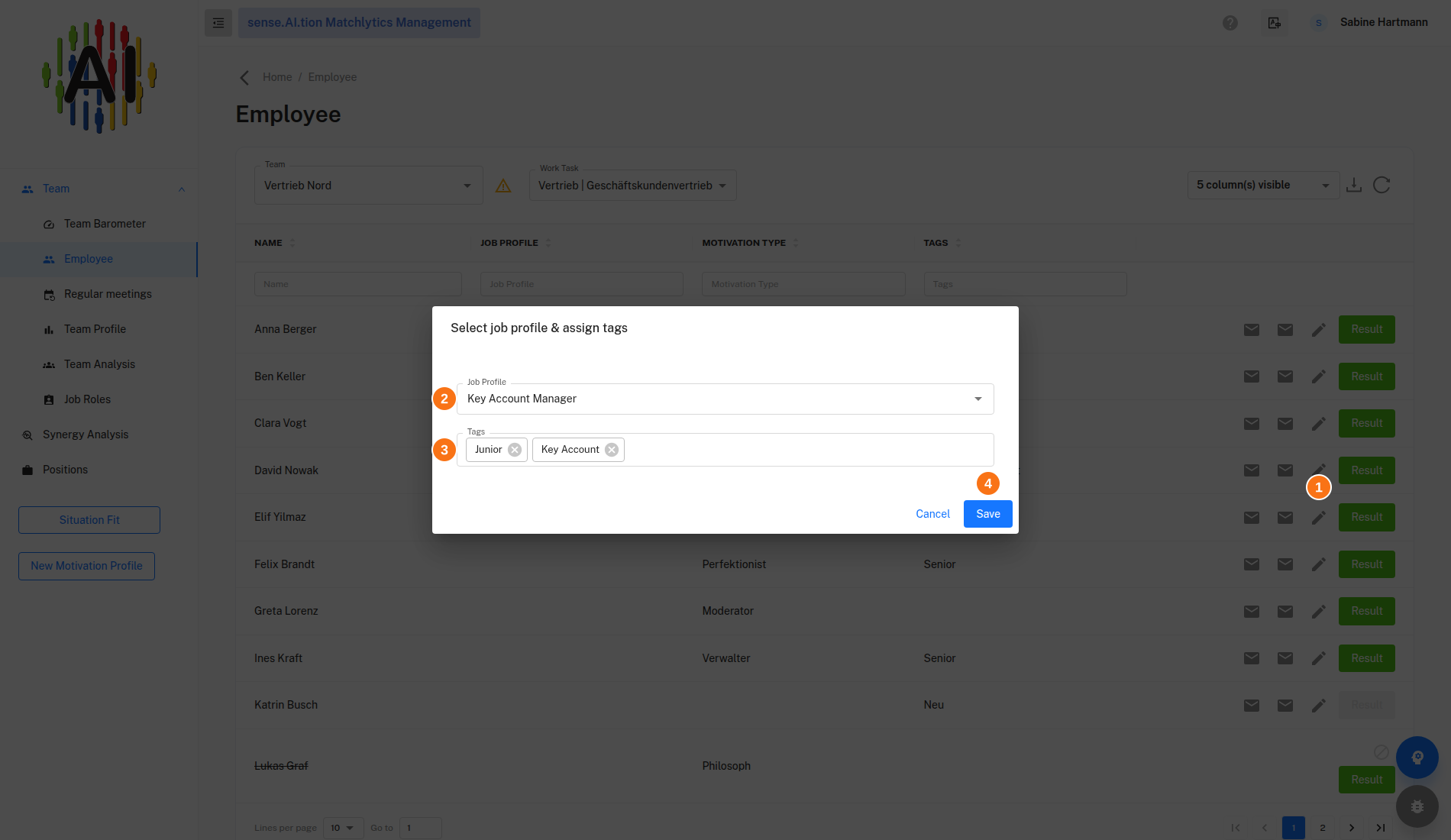 Select job profile & assign tags dialog Select job profile & assign tags dialog