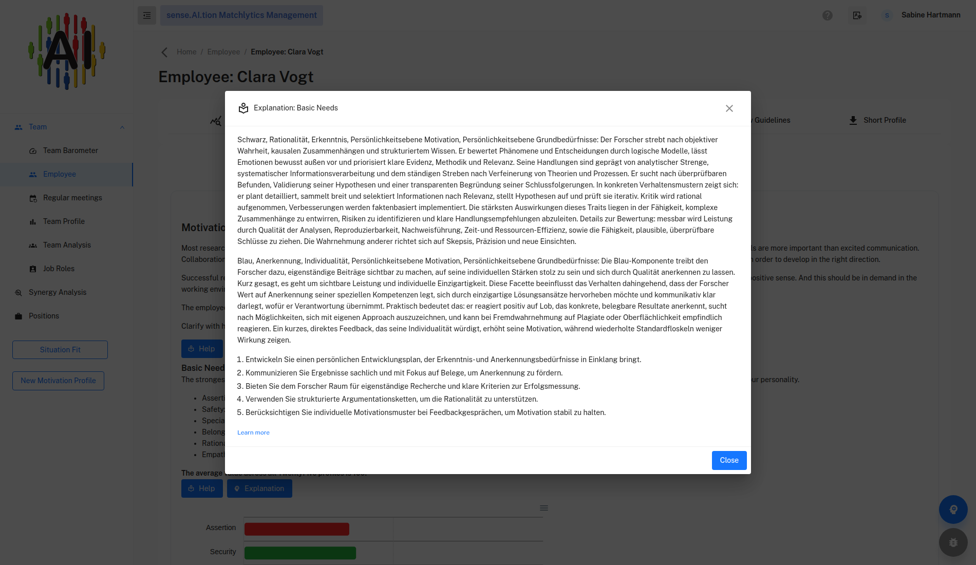 Explanation dialog Explanation dialog with AI-generated text