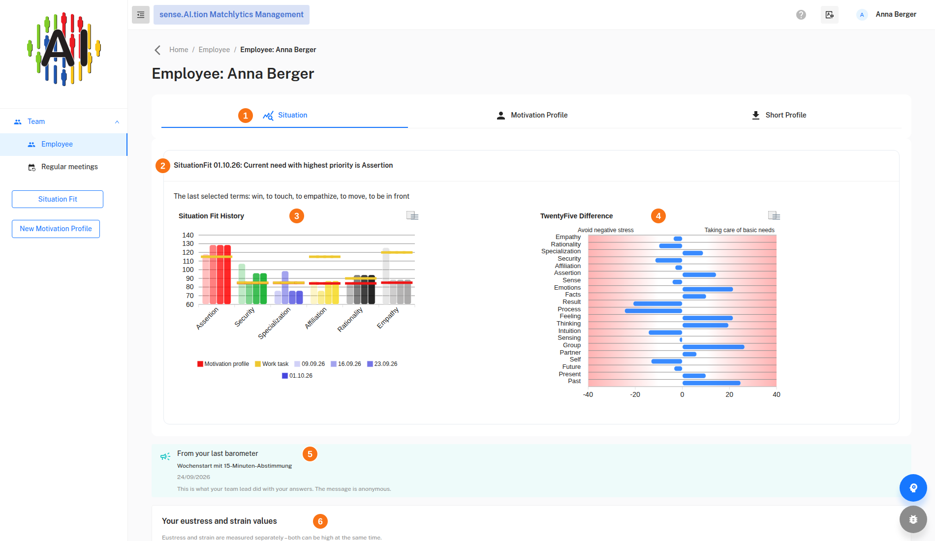 “Situation” tab with SituationFit result and your own values Situation tab in your own profile