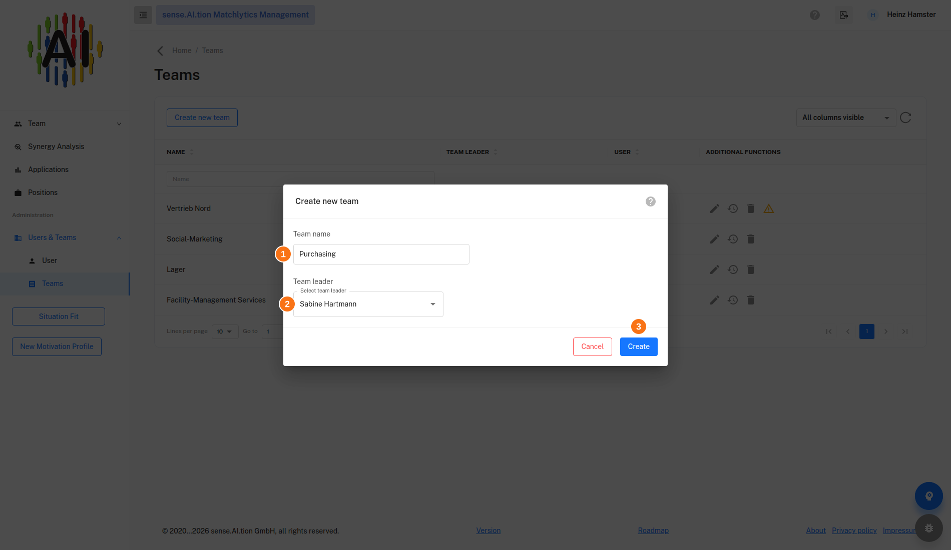 The “Create new team” dialog