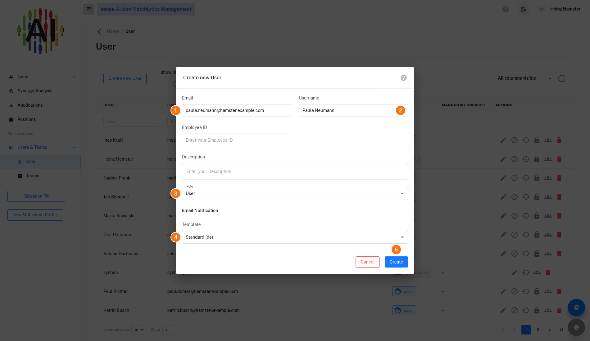 The “Create new User” dialog