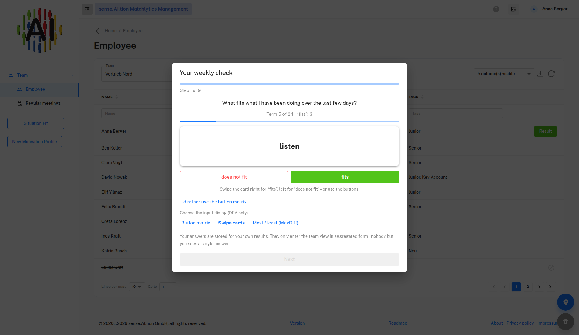 Weekly check – “Swipe cards” input form Weekly check, Swipe cards input form