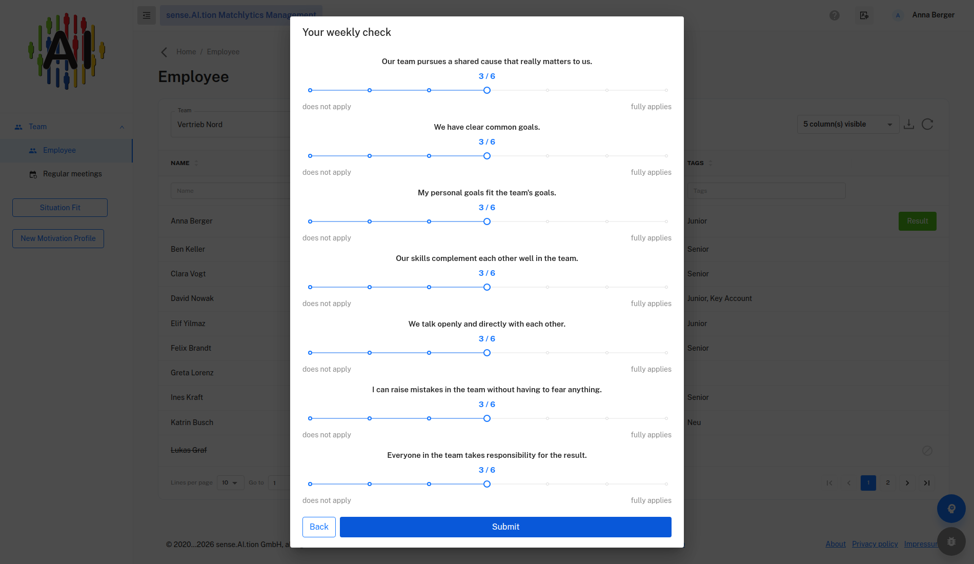 Team-Check – block “Your team over the last few weeks” (continued) Deep-Check, Team-Check block (continued)