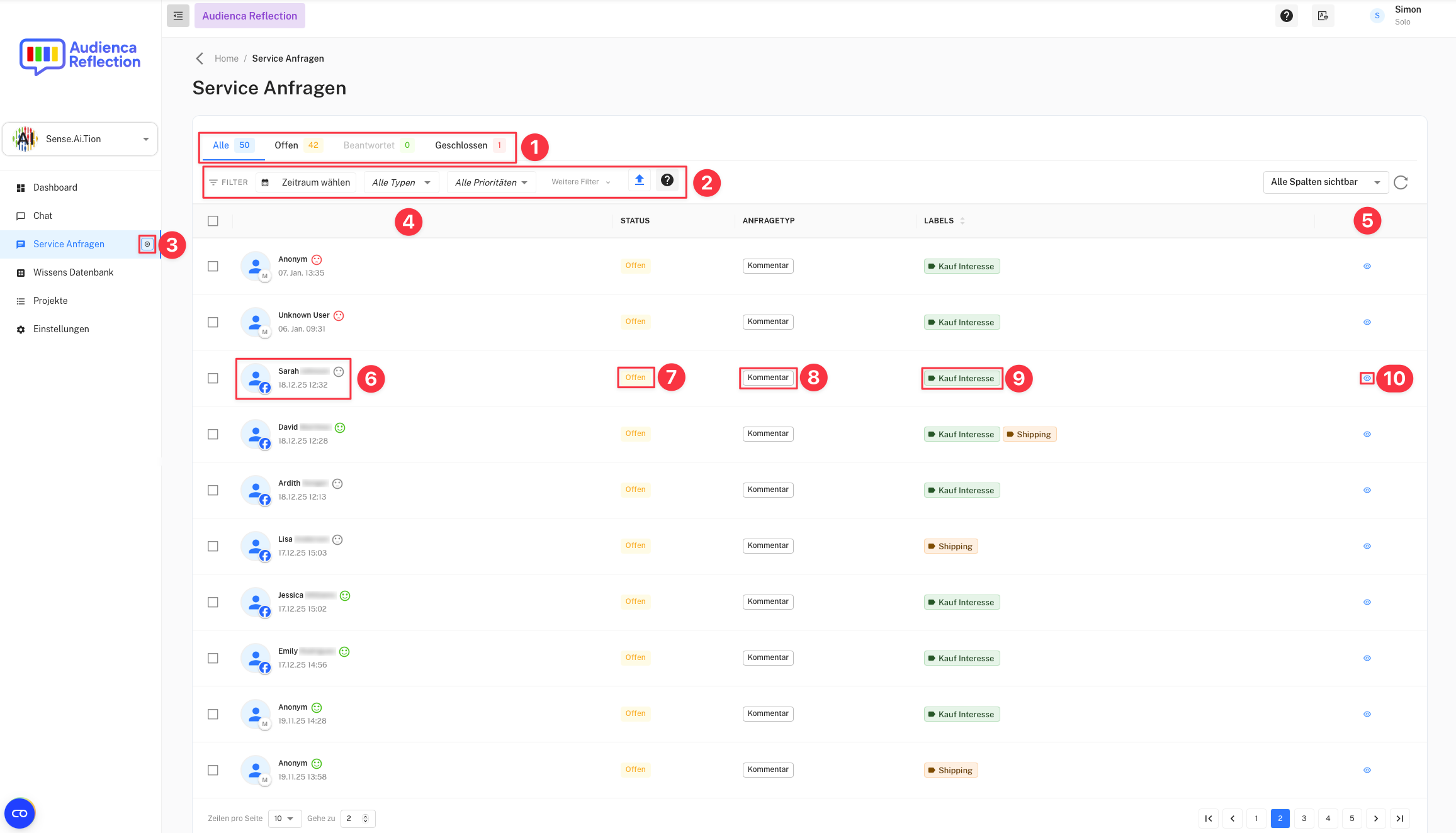 Liste der Anfragen Liste der Anfragen