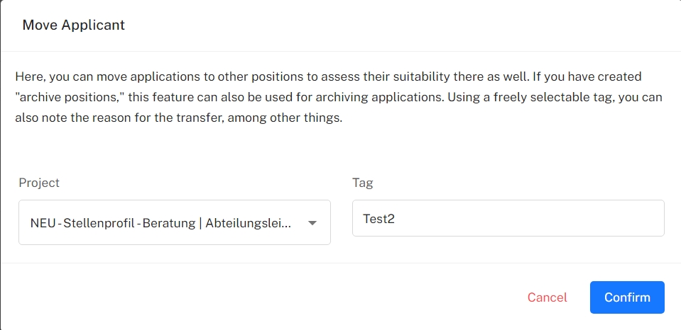 Move Applicant dialog Move Applicant dialog