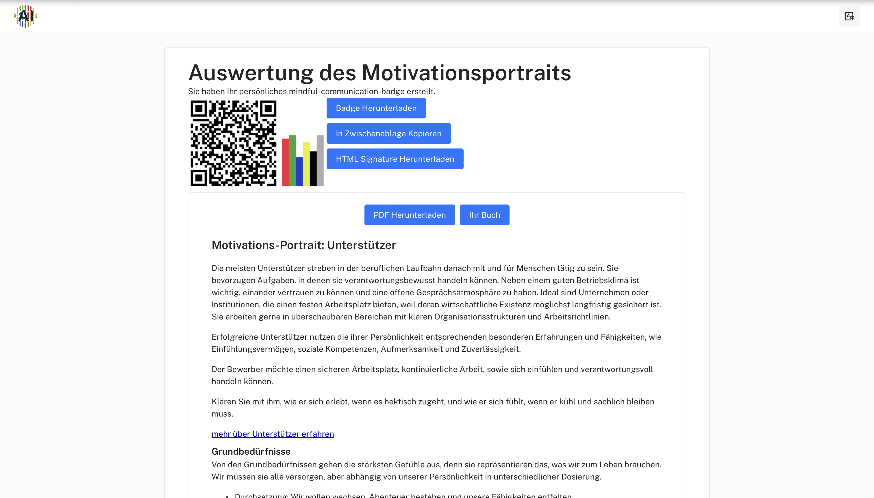 Auswertung aus Sicht des Bewerbers Auswertung des Motivationsprofils aus Sicht des Bewerbers