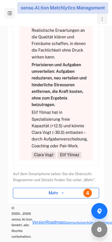 Team-Barometer auf dem Smartphone mit dem Button Mehr (Teil 3)
